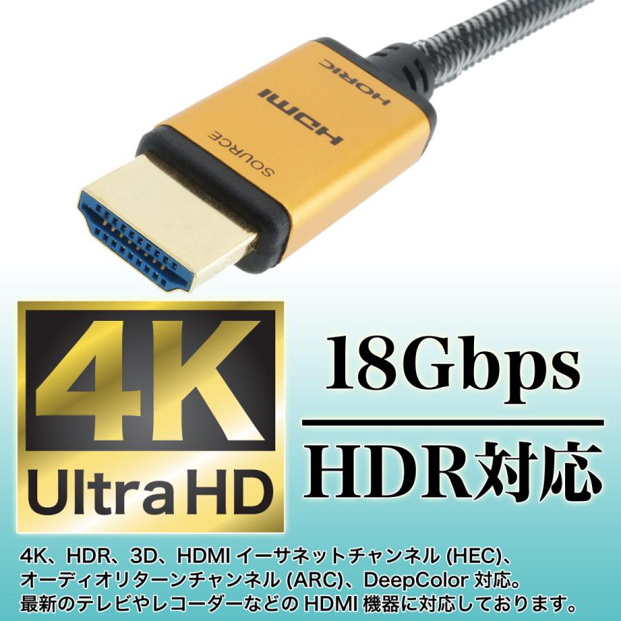 光ファイバーHDMIケーブル 10m メッシュケーブル 4K 60p HDR ARC 対応 Ver2.0 プレミアムハイスピード準拠 長距離 ロングケーブル 長い 長め HH100-533GM HORIC | ホーリック | 02