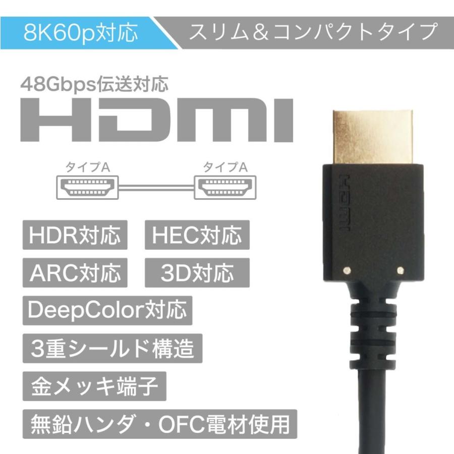 HDMIケーブル ウルトラハイスピード準拠品 0.9m/1.8m/2.7m 48Gbps 8K 60p 4K 120p HDR PS5 Xbox 対応 HORIC [560BK/561BK/623BK]｜hipregio-yh｜02