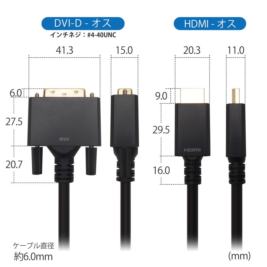 HDMI - DVI-D 変換ケーブル 1m フルHD シングルリンク 対応 金メッキ