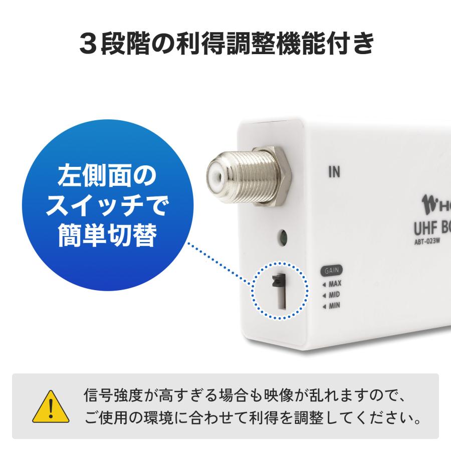 アンテナブースター 地デジ専用 利得調整機能付き 470〜710MHz USB給電タイプ 中継タイプ 地デジブースター ラインブースター 増幅器 TV 地上波 ノイズ ABT-023W | ホーリック | 04