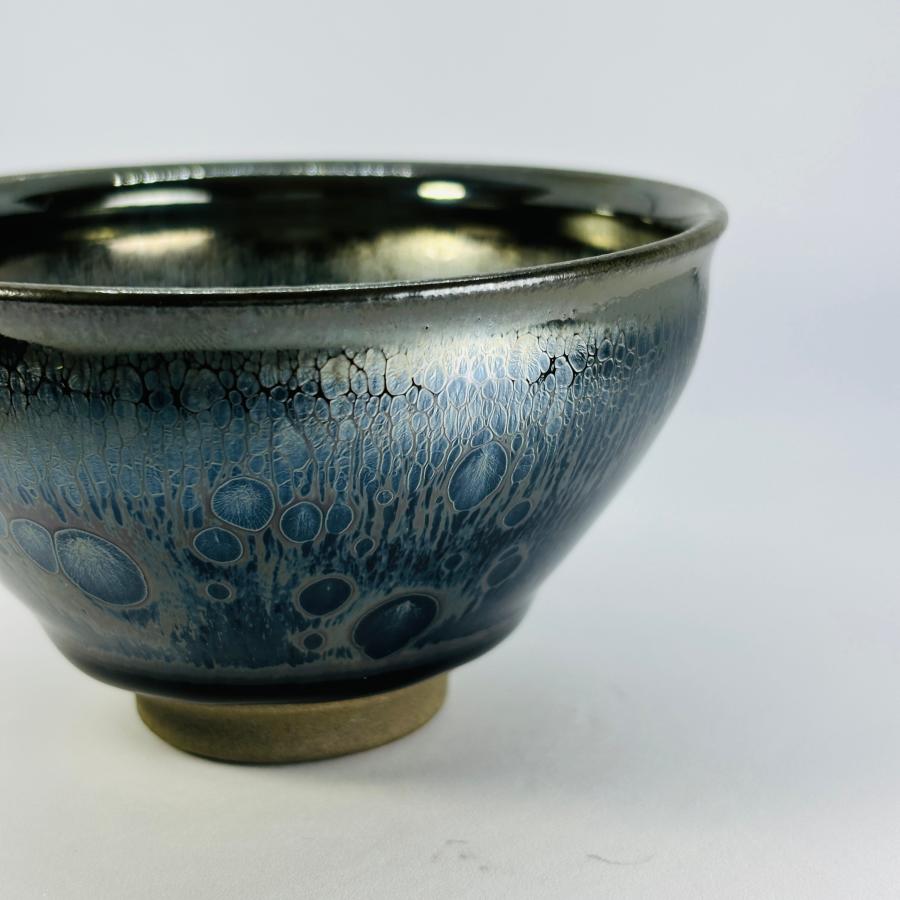 TM28】三片半作 龍鱗油滴天目茶碗 逸品 酒盃 天目茶碗 束口碗 窯変