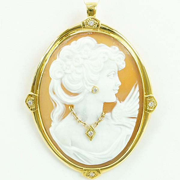 シェルカメオペンダントトップブローチイタリア製k18 18金2way シェル