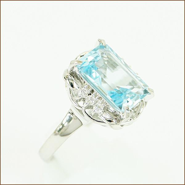 PT900 プラチナ アクアマリン3.72ct リング ダイヤモンド0.12ct 指輪  