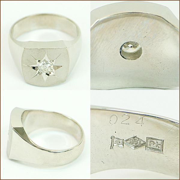 PT850 プラチナ 印台 リング ダイヤモンド0.24ct 19号 メンズ 指輪 