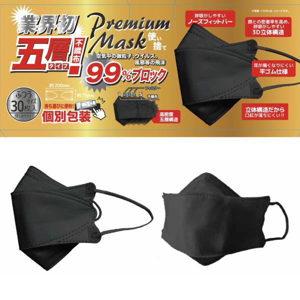 5層構造 不織布マスク 個別包装 ふつうサイズ 30枚入 ダイヤモンド