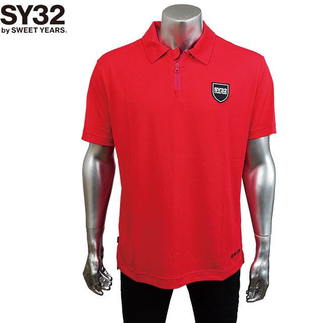 SY32 BY SWEET YEARS エスワイサーティントゥ メンズ 半袖ポロシャツ ACTIVE BACK PRINT ZIP POLO SHIRT 12221 RED｜hiro-clothing