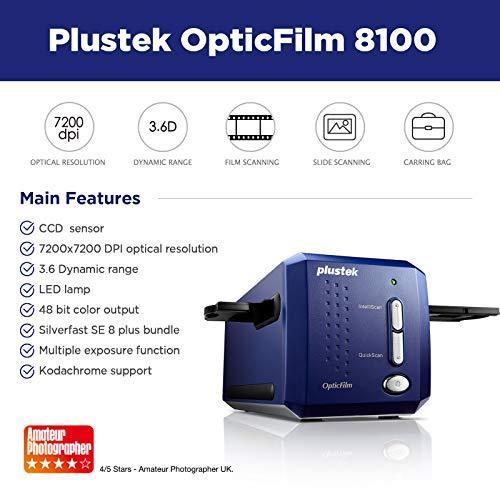 Plustek OpticFilm 8100フィルムネガおよびスライドスキャナ、7200 dpi光学解像度、48ビット色深度