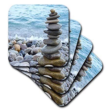 【2022A/W新作★送料無料】 3dRose cst_157790_2 Zen Stone Tower on Pebble ビーチ Peaceful Harmony スタックシャイニ コースター