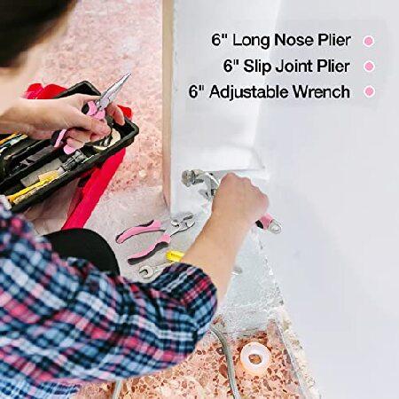 【代引き不可】 WORKPRO 103-Piece Pink Tool Kit - Ladies Hand Tool Set with Easy Carrying Round Pouch - Durable， Long Lasting Chrome Finish Tools - Perfect for DIY， H