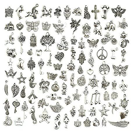 【高品質】 Jewellery Lots Bulk Wholesale - Mixed) PCS (100 Making Sm Mixed Charms シルバー 刺繍作成キット