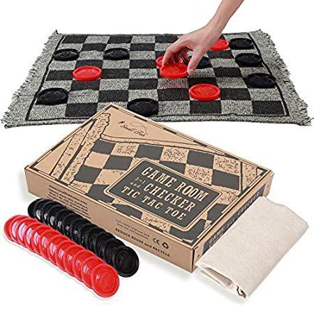 競売 with ゲーム Checkers Best Set, Checkers Giant 1 in 3 Obeda Reversible Cla Rug- ボードゲーム