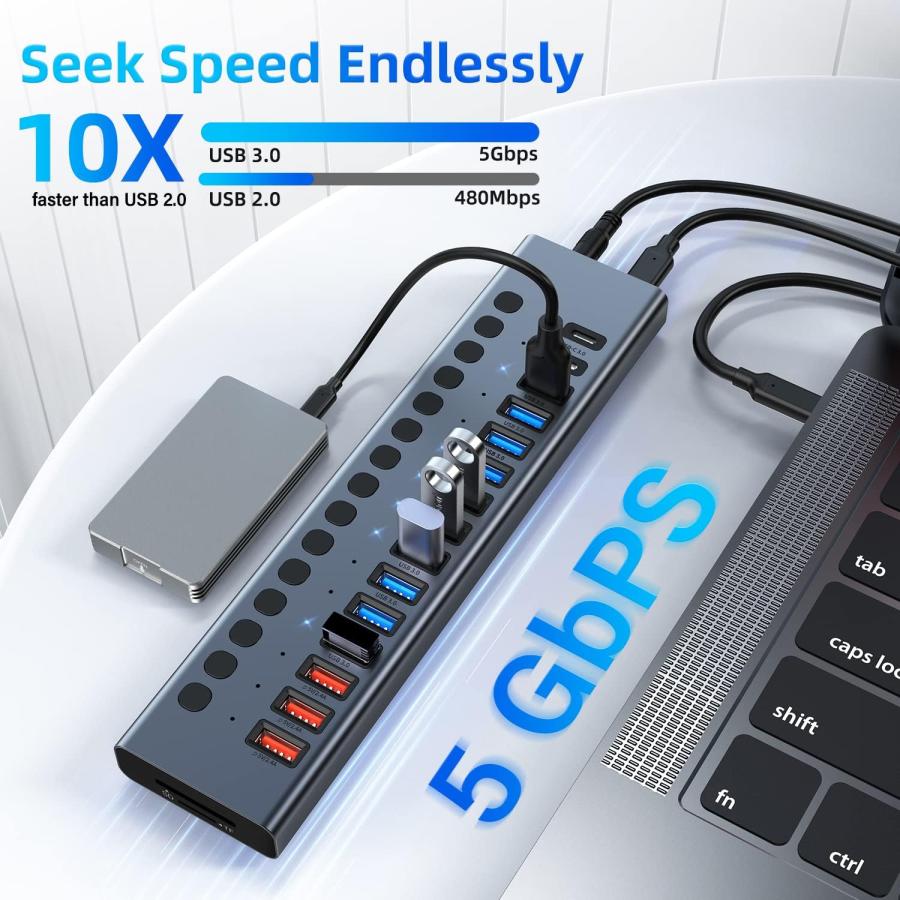 並行輸入品】USBハブ 給電式 ACASIS 16ポート90W USB 3.0データハブ