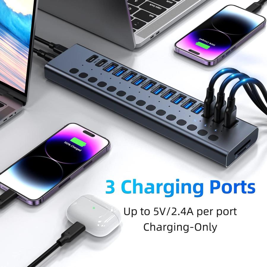 並行輸入品】USBハブ 給電式 ACASIS 16ポート90W USB 3.0データハブ