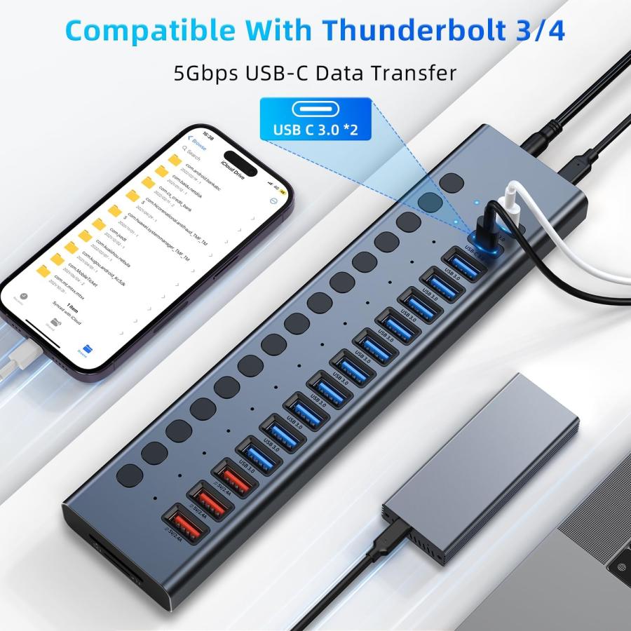 並行輸入品】USBハブ 給電式 ACASIS 16ポート90W USB 3.0データハブ