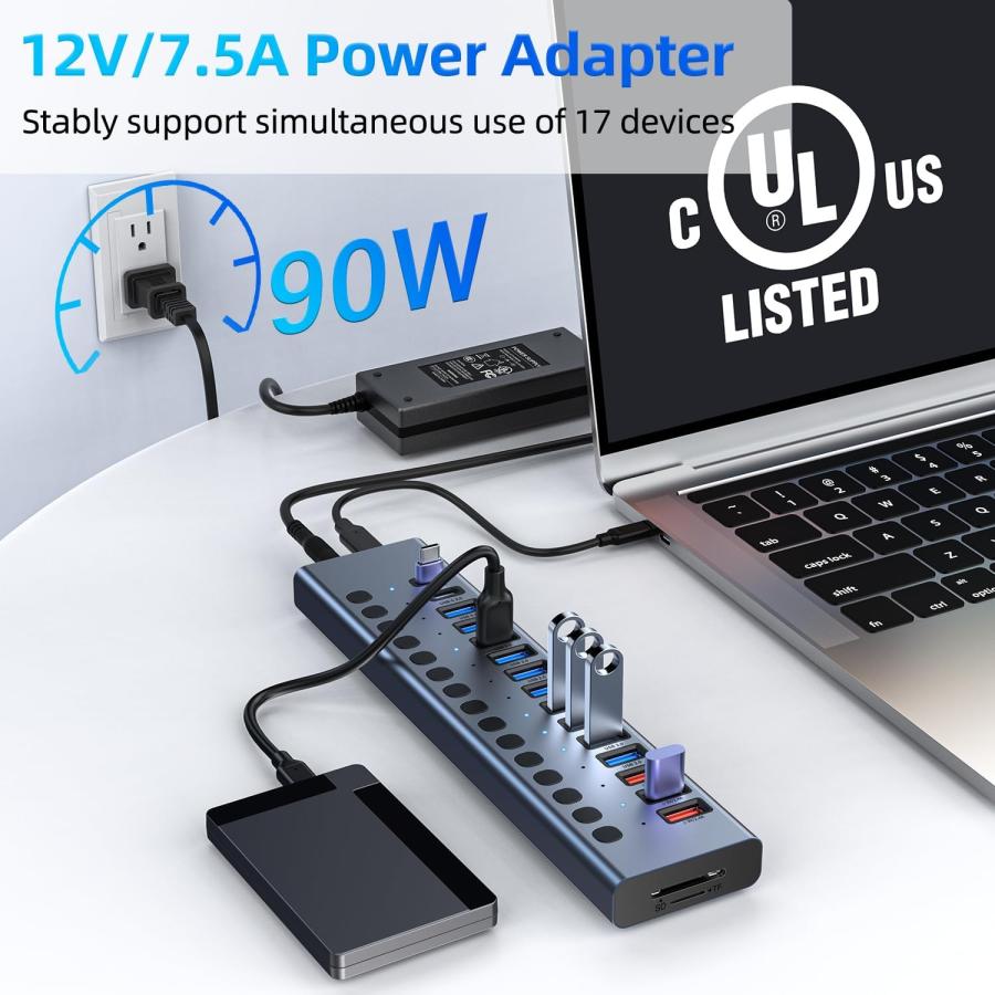 並行輸入品】USBハブ 給電式 ACASIS 16ポート90W USB 3.0データハブ