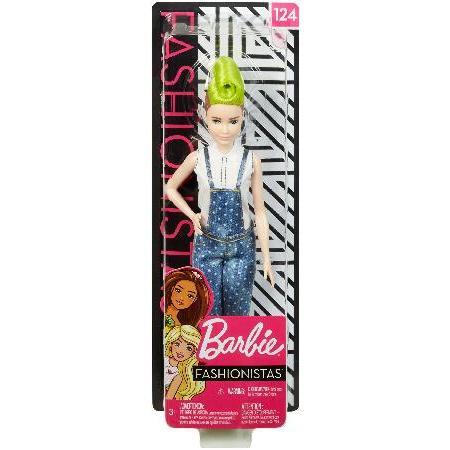 公式直営店 Barbie Fashionistas Doll with Green Striped Mohawk Wearing Denim Overalls， Top and Accessories， for 3 to 8 Year Olds