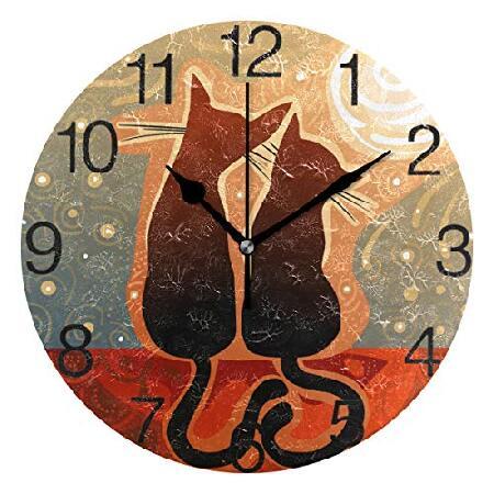 レビュー高評価のおせち贈り物 サイレント 円形壁時計 デザイン 月に恋する猫 senya カチッとしない 時計アート 学校 オフィス 自宅 油絵 掛け時計、壁掛け時計