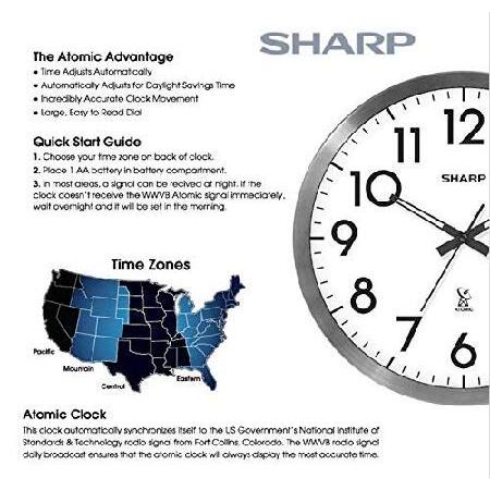 全国で中古品 壁掛け時計 おしゃれ SHARP (シャープ) アトミックアナログ - 12インチ シルバーつや消し仕上げ自動セット - 電池式 読みやすい使用:シンプル、どんなインテリア