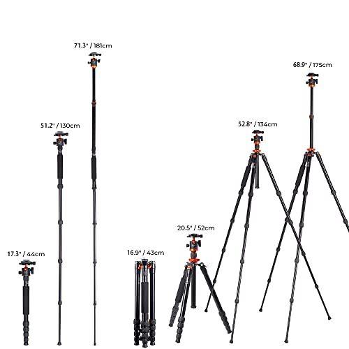 本日価格！！ K＆F Concept TM2515M1 67インチ コンパクト 軽量 アルミニウム 旅行 三脚 10kg/22ポンド 耐荷重 一脚 360° パノラマボールヘッド デジタル一眼レフカメラ用 【2107369940】(10750円)