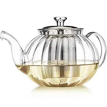 【並行輸入品】Teabloom ティーポット Vienna ガラス プレミアムホウケイ酸ガラス 取り外し可能なステンレスインフューザー付き コンロと電子レンジ