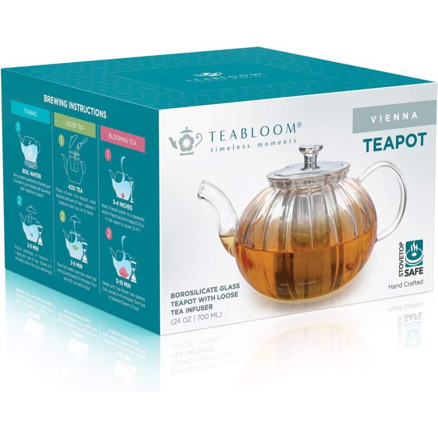 【並行輸入品】Teabloom ティーポット Vienna ガラス プレミアムホウケイ酸ガラス 取り外し可能なステンレスインフューザー付き コンロと電子レンジ_3
