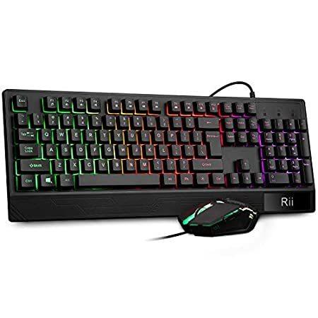 Rii RK400 RGB ゲーミング キーボード and マウス Combo ，Wired メカニカル Feel 3-LED Bac