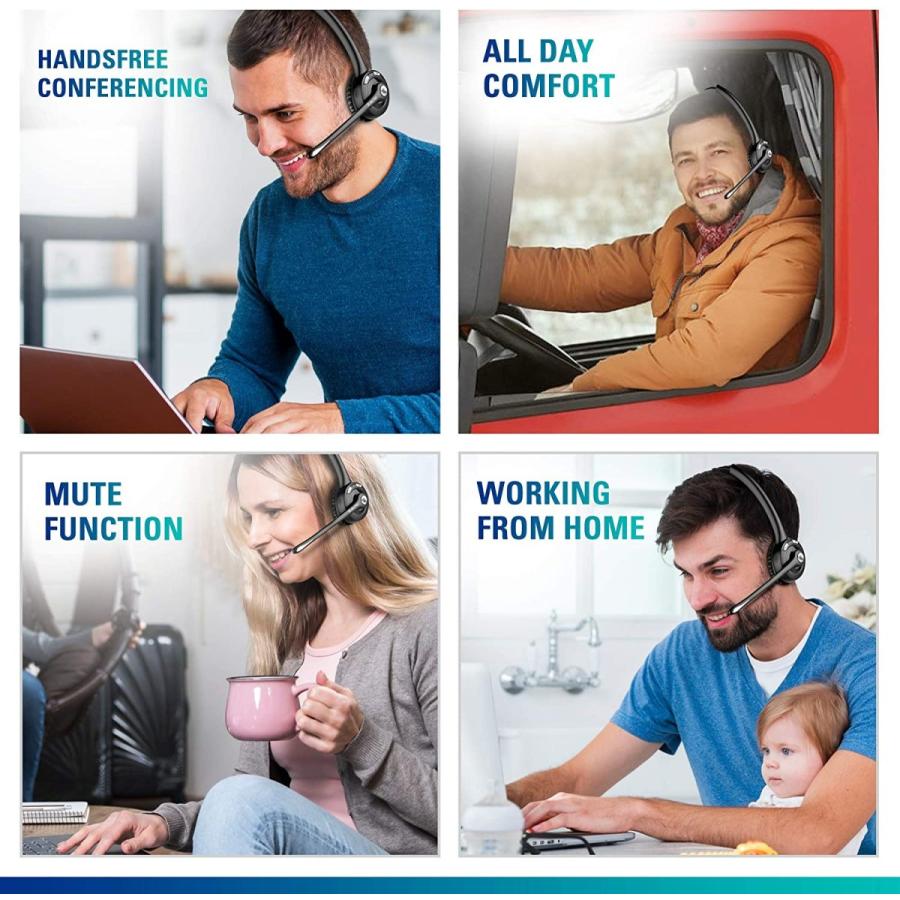驚きの安さ Delton 10X Trucker Bluetooth Headset， Wireless Headphones w/Microphone， Over The Head Single Earpiece with Mic for Skype， Call Centers， Truck Drivers