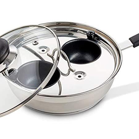 【並行輸入品】Eggssentialsポーチドエッグメーカー ステンレススチール エッグポーチャーパン シリコンハンドル付き 食品グレード 安全 PFOAフリー ス