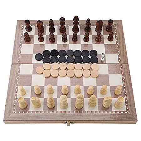 人気ブランド新作豊富 木製 3-in-1 折りたたみ Backg Checkers チェス Set, チェス Wood 木製 Crafted Hand 折りたたみ チェス, ボードゲーム