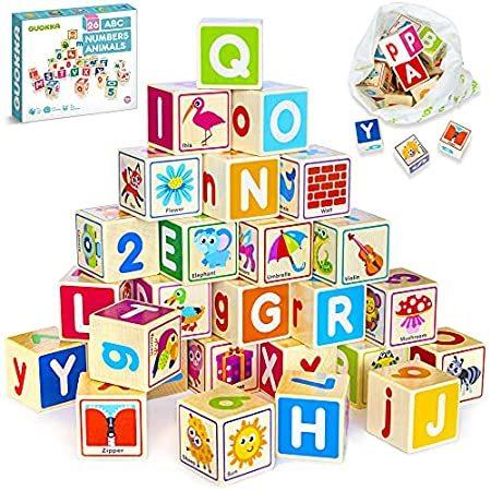 Quokka 木製abcブロックパズル 1 4歳の幼児向け アルファベットと数字入り26ピース動物パズルゲーム 男の子 女の子向けモンテッソーリ知育玩 ー品販売