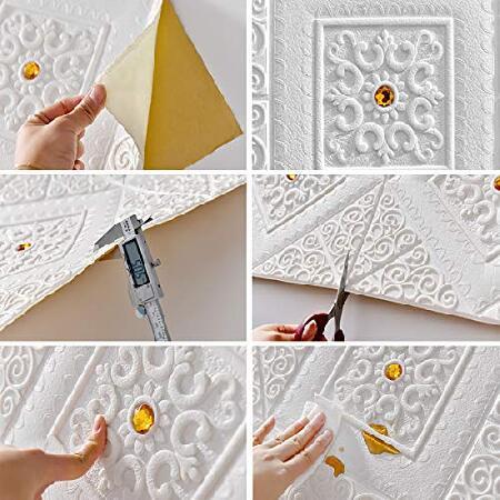 品数豊富！ Queenbox 27.6 x 27.6in White 3D Flower 壁紙 Self-Adhesive Vintage 剥がせる 張り替え Backsplash Wall Panel Door Home Decoration Wall Sticker， White