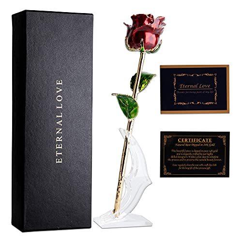 無料発送 24k 赤いつぼみ 長い茎 本物のバラ 自然で厳選された本物の花 永遠のバラとして保存 妻 母 親友 誕生日 記念日記念品 オブジェ 置き物 Flasheconomie Com