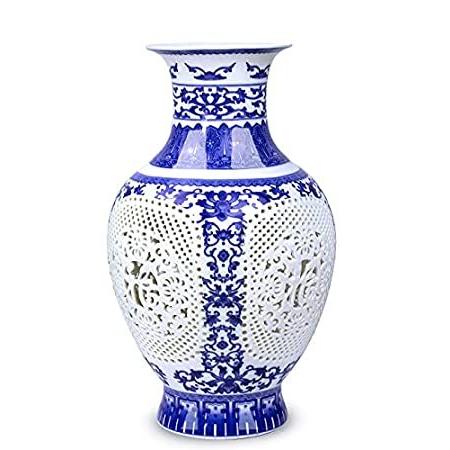 花瓶 おしゃれ インテリア 装飾 おすすめ 海外製 並行輸入品Dahlia 透かし彫り 青と白の磁器の花瓶 フィッシュテール花瓶
