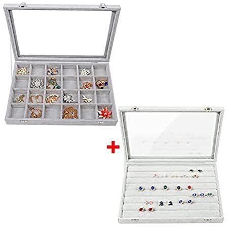 年間ランキング6年連続受賞 おしゃれ インテリア 便利 収納 雑貨 海外製 Organ Earrings Ring Slots 7 Tray Jewelry Grid 24 Velvet Lid Clear Stylifing 並行輸入 人気 整理用品 小物入れ Www Reinnec Cl