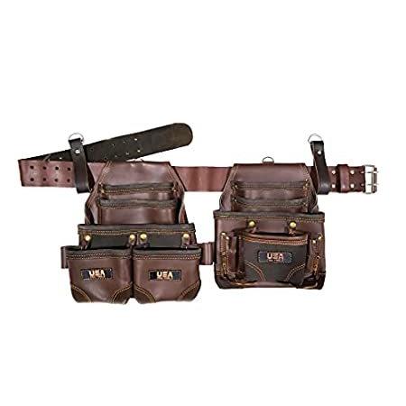USA Pro Tools ツールベルト | レザーツールリグ 大工/フレーム/電気技師/建設業者/ハンディマン用 | 調節可能なツールポーチ