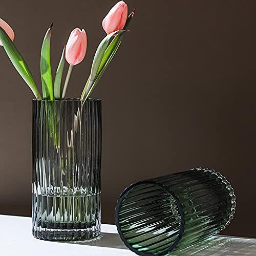 Muyan 7.87 花用ガラス花瓶縦縞花瓶モダンなデスクトップの装飾フラワーアレンジメントドライフラワーハイドロポニックプラントホームオフィスダイニ