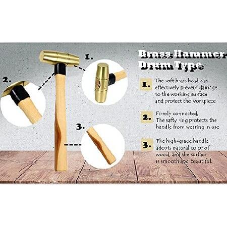豪華 WEDO Brass Hammer with Wooden Handle， Drum Type Hammer， 1lb， 300mm Length