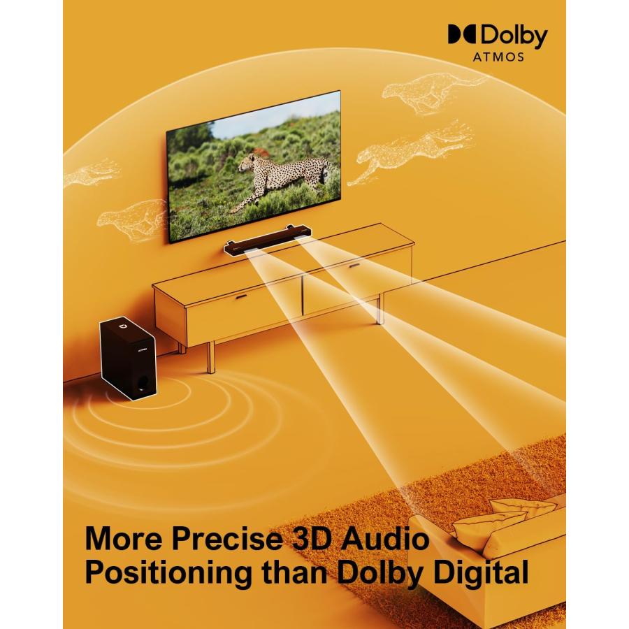 TV スピーカー Dolby Atmos サウンドバー for TV, 3D Surround Sound System for TV  Speakers, 2.1 サウンドバー for TV with サブウーファー