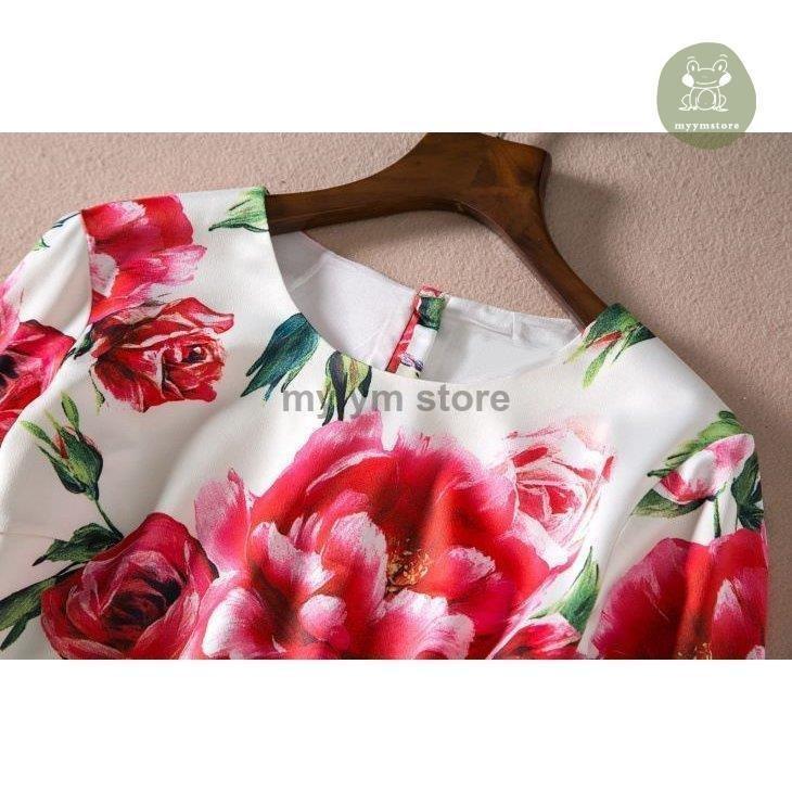 100 品質保証 ファスナー Aライン 7分袖 花柄 ラウンドネック ワンピース バラ 可愛い ゴージャス リゾート 定番 きれいめ 甘め ロマンティック 短め ワンピース サイズ S Www 11thspace Com