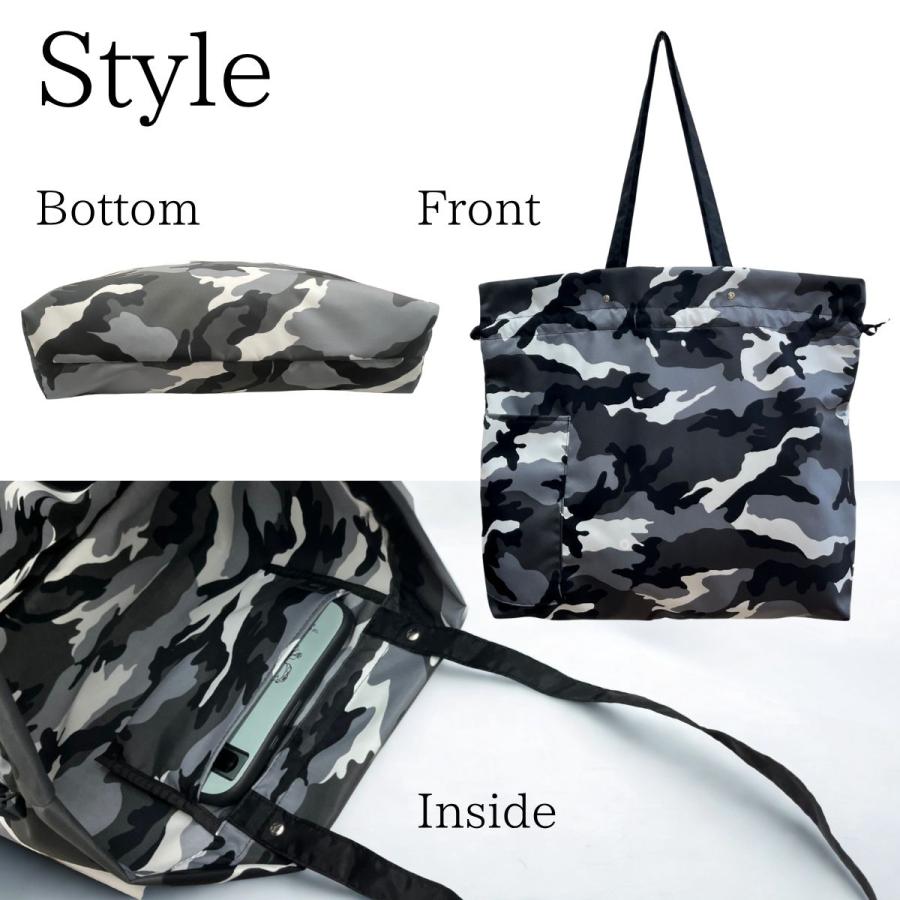 巾着 サブバッグ トート 撥水 軽量 迷彩柄 折りたたみ 大容量 マチ付き