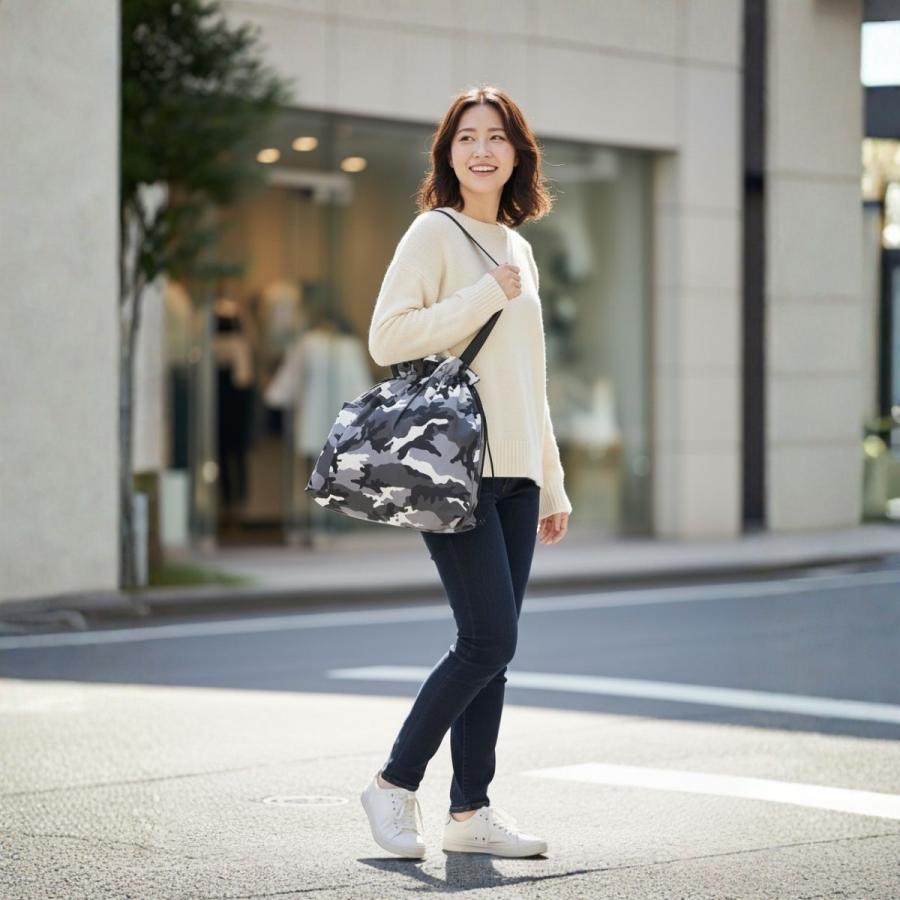 巾着 サブバッグ トート 撥水 軽量 迷彩柄 折りたたみ 大容量 マチ付き