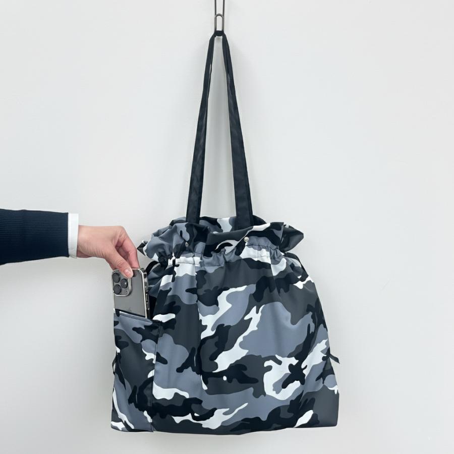 巾着 サブバッグ トート 撥水 軽量 迷彩柄 折りたたみ 大容量 マチ付き
