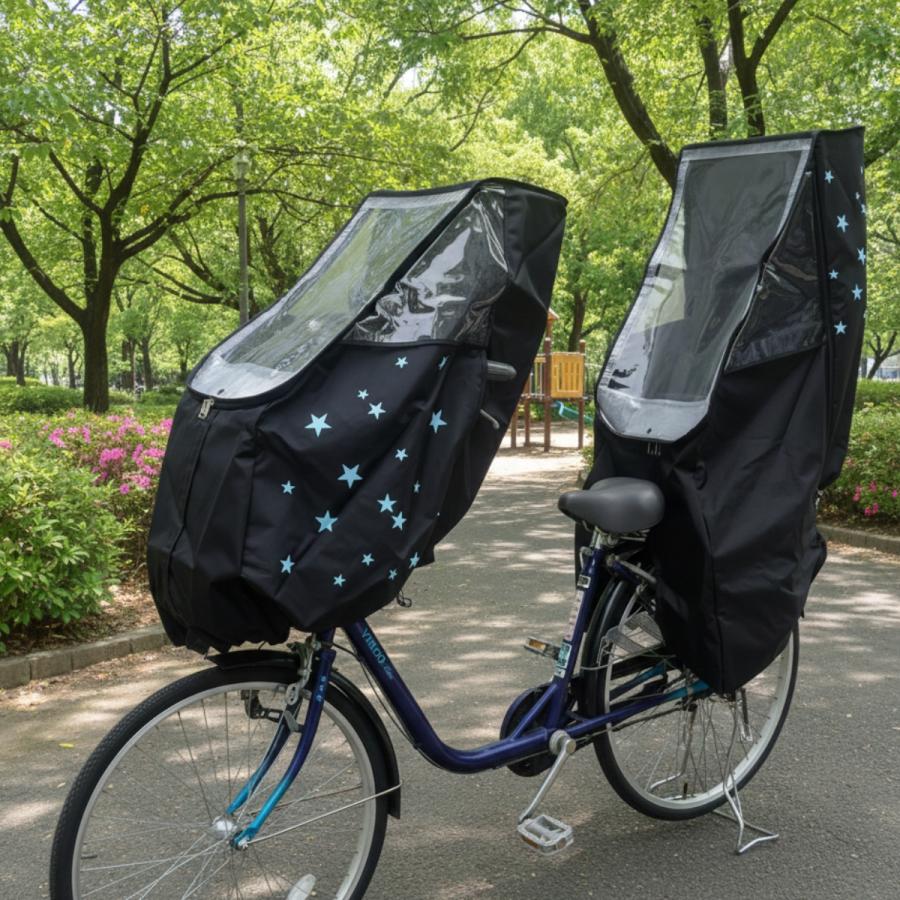 自転車 子供乗せ チャイルドシート レインカバー 後ろ リア用 星柄 ホワイト ピンク ブルー イエロー 強撥水 HIRO ヒロ 日本製 | ブランド登録なし | 11
