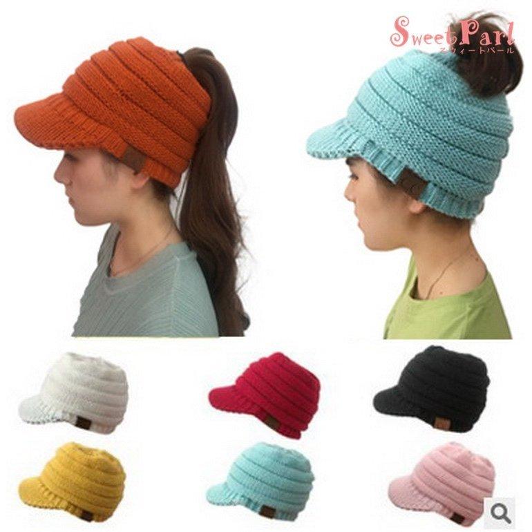 キャップ レディース ニット 帽子 ニットキャップ ニット帽 つば付き 伸縮性 髪通し穴あり おしゃれ 防寒 秋冬 S Hirocchi 通販 Yahoo ショッピング