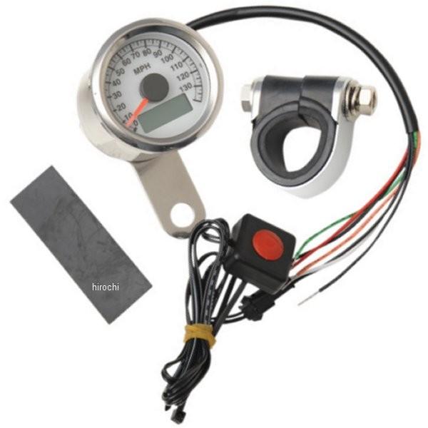 【USA在庫あり】 2210-0173 DRAG 電子スピードメーター、オド/トリップメーター付き(140MPH) 1.87インチ(47mm) ポリッシュ/白 HD店