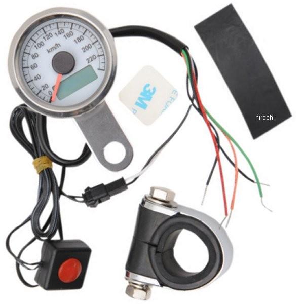 【USA在庫あり】 2210-0325 DRAG 電子スピードメーター、オド/トリップメーター付き(240km/h) 1.87インチ(47mm) ポリッシュ/白 HD店