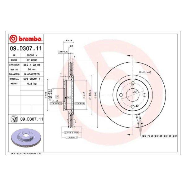 09.D307.11 ブレンボ4輪 プライムブレーキディスク フロント 1枚 ロードスター ND RS/NR-A/RF HD店の画像