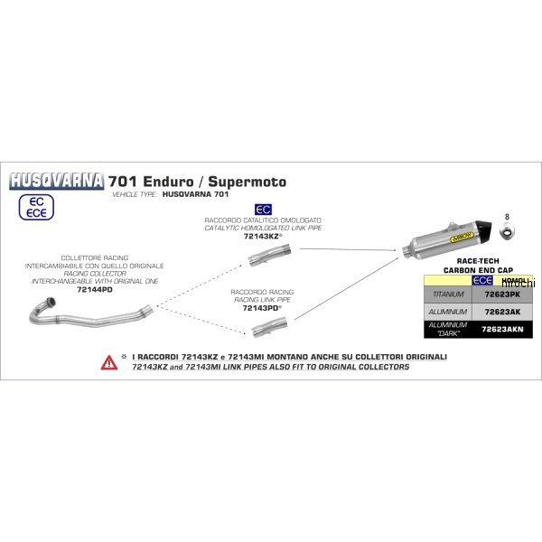 72623PK-72143KZ-701Enduro アロー ARROW スリップオンマフラー RACE TECH 17年-19年 ハスクバーナ 701SUPERmoto チタン/カーボンエンド HD店