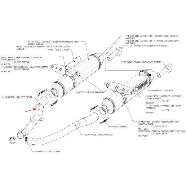L-K14SO2R アクラポビッチ AKRAPOVIC リンクパイプ 右側 08年-11年 ZZR1400 ステンレス HD店