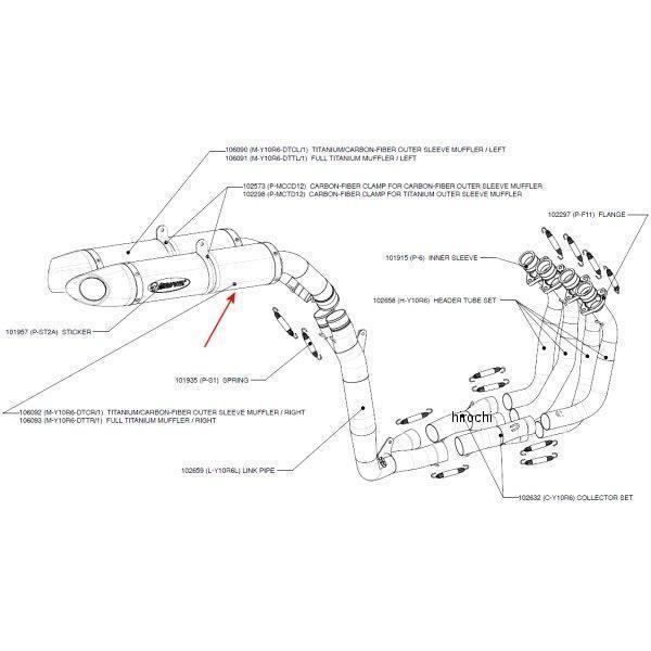 M-Y10R6-DTCR アクラポビッチ AKRAPOVIC リペアサイレンサー 右側 04年-06年 YZF-R1 カーボン HD店